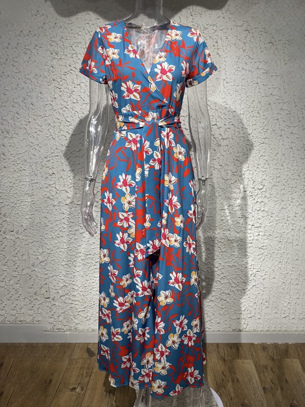 Dress- Floral Maxi Knot Waist Surplice Robe Dress- - IndioGear Fashion and Gear