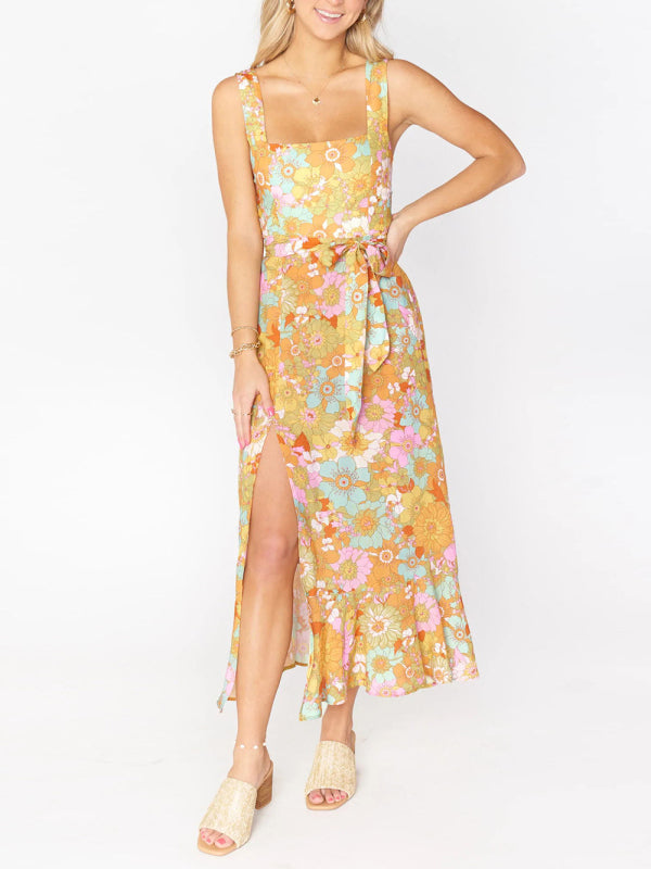 Dress- Floral Summer Cami Slit Midi Dress- - IndioGear Fashion and Gear