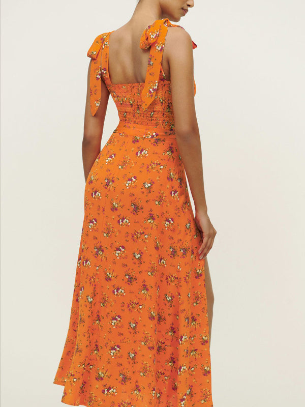 Dress- Floral Summer Cami Slit Midi Dress- - IndioGear Fashion and Gear