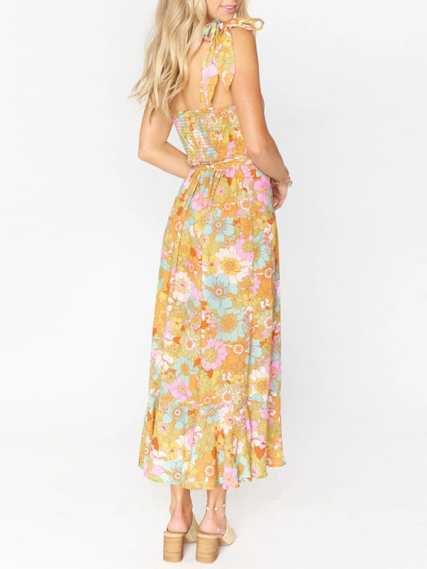 Dress- Floral Summer Cami Slit Midi Dress- - IndioGear Fashion and Gear