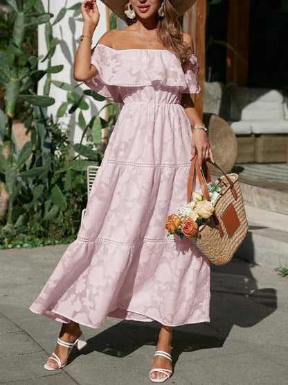 Dress- Get Your Beach Party On with the Ruffe Maxi Dress- Pink- IndioGear Fashion and Gear