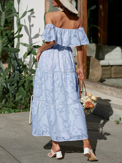 Dress- Get Your Beach Party On with the Ruffe Maxi Dress- Clear blue- IndioGear Fashion and Gear