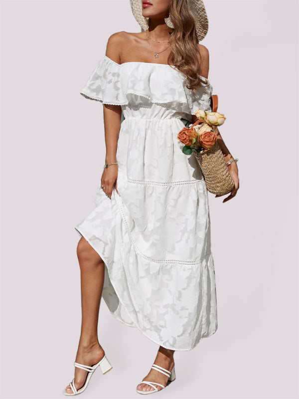 Dress- Get Your Beach Party On with the Ruffe Maxi Dress- White- IndioGear Fashion and Gear