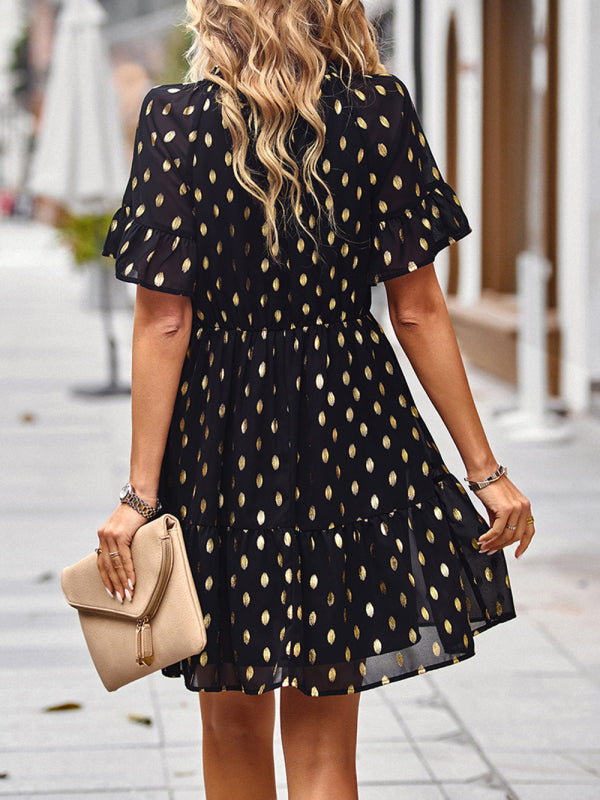 Dress- Golden Polka Dot Mini Dress: The Summer Must-Have!- - IndioGear Fashion and Gear