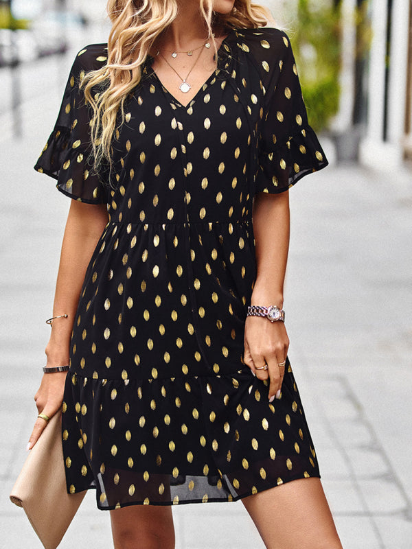 Dress- Golden Polka Dot Mini Dress: The Summer Must-Have!- - IndioGear Fashion and Gear