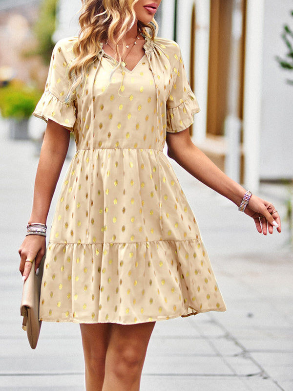 Dress- Golden Polka Dot Mini Dress: The Summer Must-Have!- - IndioGear Fashion and Gear