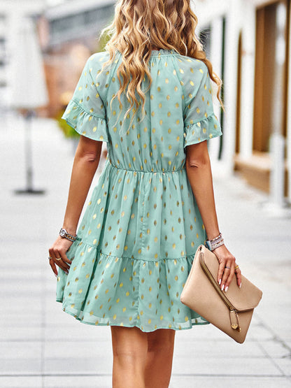 Dress- Golden Polka Dot Mini Dress: The Summer Must-Have!- - IndioGear Fashion and Gear