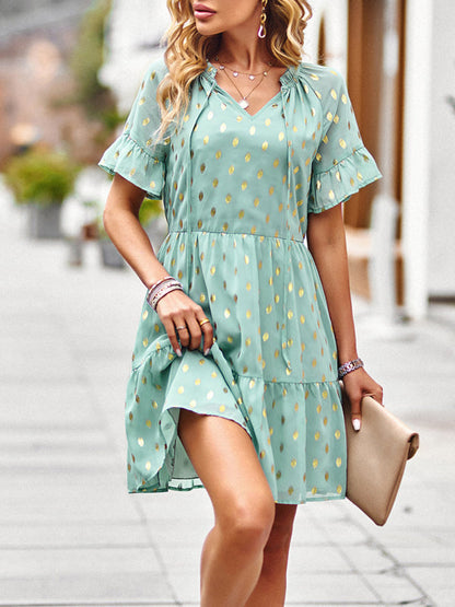 Dress- Golden Polka Dot Mini Dress: The Summer Must-Have!- - IndioGear Fashion and Gear