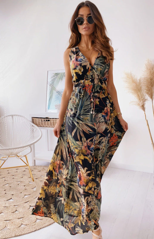 Dress- Indulge Boho Chic with The Women's Vacation Vintage V-neck Maxi Dress- - IndioGear Fashion and Gear