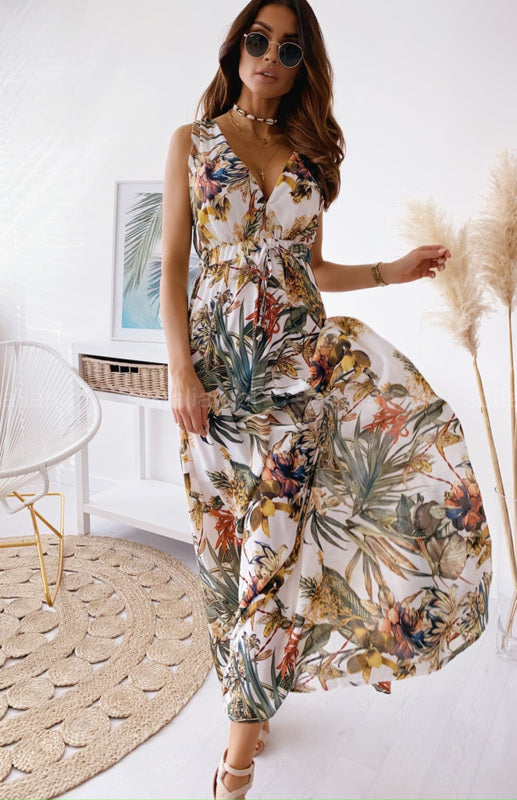 Dress- Indulge Boho Chic with The Women's Vacation Vintage V-neck Maxi Dress- - IndioGear Fashion and Gear