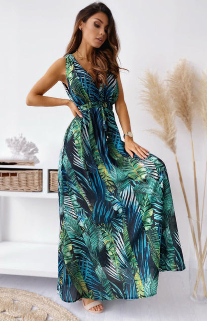 Dress- Indulge Boho Chic with The Women's Vacation Vintage V-neck Maxi Dress- - IndioGear Fashion and Gear