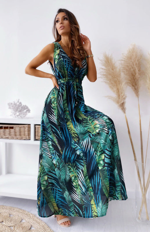 Dress- Indulge Boho Chic with The Women's Vacation Vintage V-neck Maxi Dress- - IndioGear Fashion and Gear