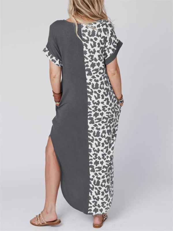 Dress- Leopard Print Long T-Shirt Dress with pockets- Perfect for Any Occasion!- - IndioGear Fashion and Gear