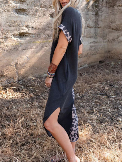 Dress- Leopard Print Long T-Shirt Dress with pockets- Perfect for Any Occasion!- - IndioGear Fashion and Gear