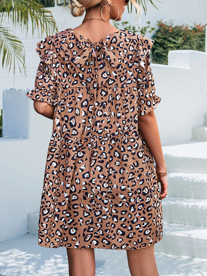 Dress- Leopard Print Puff Sleeve Mini Dress - The Perfect Versatile Piece for Any Occasion- - IndioGear Fashion and Gear