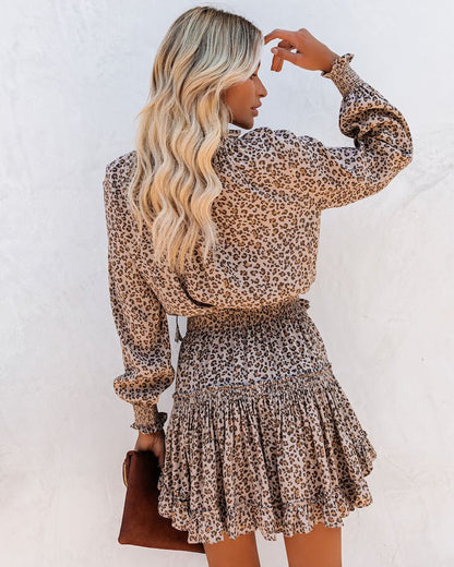 Dress- Leopard Print Smocked Waist Tiered Blouson Mini Dress- - IndioGear Fashion and Gear