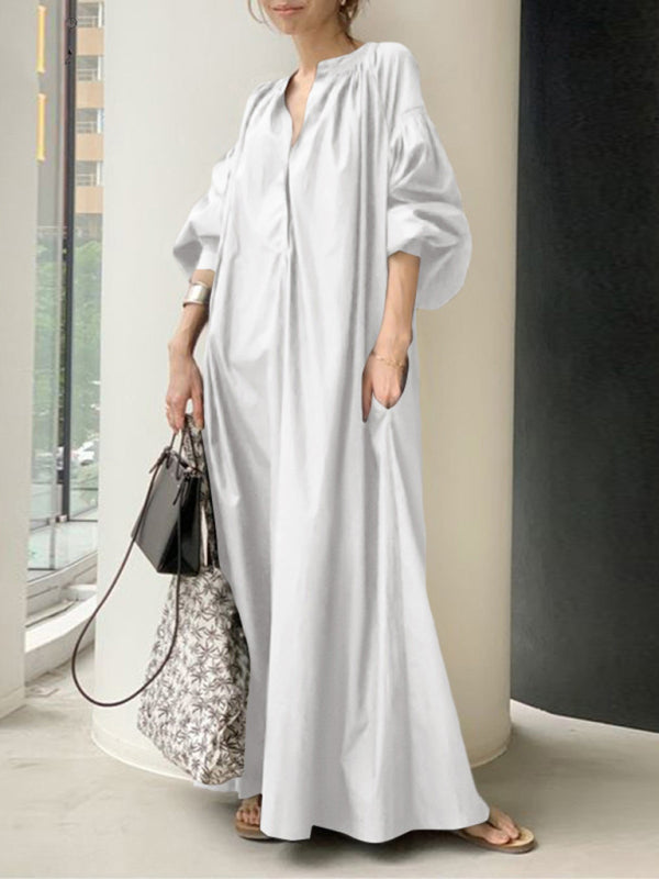 Dress- Maxi Tunic Dress for Women - Japanese Design, Oversized Fit, and Cotton Fabric- White- IndioGear Fashion and Gear