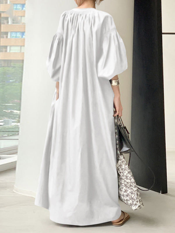 Dress- Maxi Tunic Dress for Women - Japanese Design, Oversized Fit, and Cotton Fabric- - IndioGear Fashion and Gear