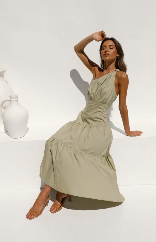 Dress- One Shoulder Cotton Midi Dress- - IndioGear Fashion and Gear