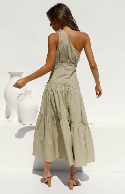 Dress- One Shoulder Cotton Midi Dress- - IndioGear Fashion and Gear