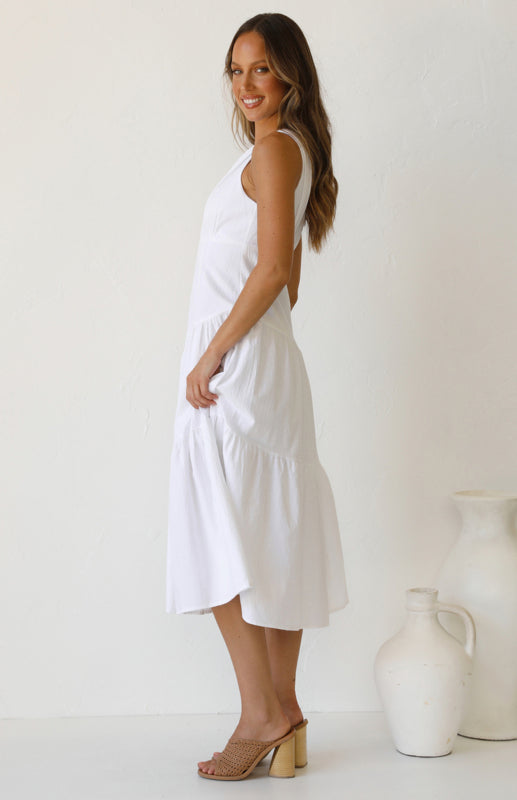 Dress- One Shoulder Cotton Midi Dress- - IndioGear Fashion and Gear