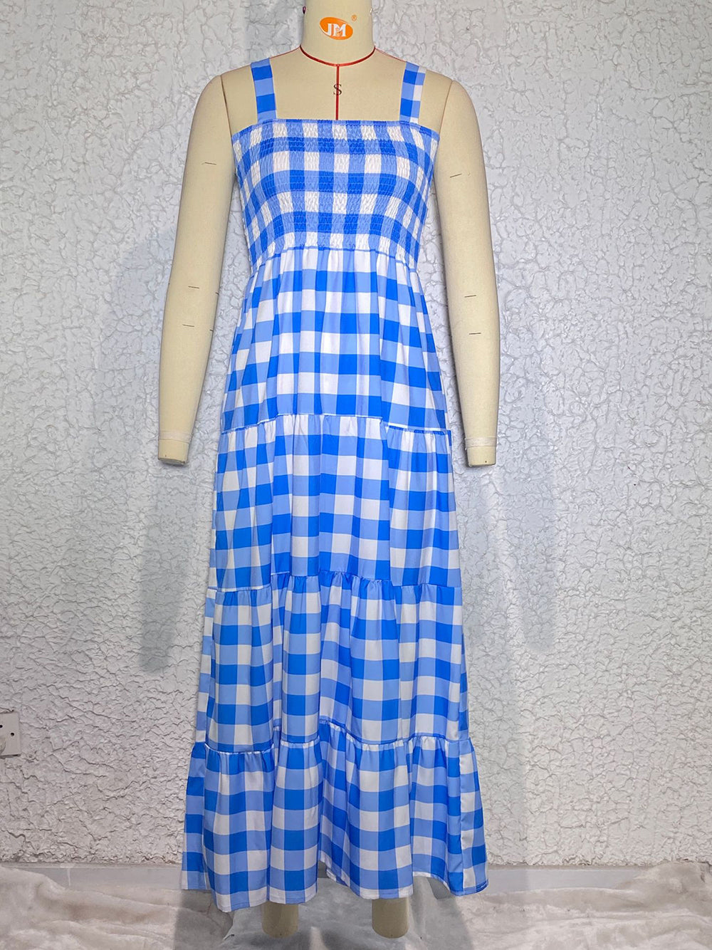 Dress- Plaid Tiered Shirred Cami Maxi Dress- - IndioGear Fashion and Gear