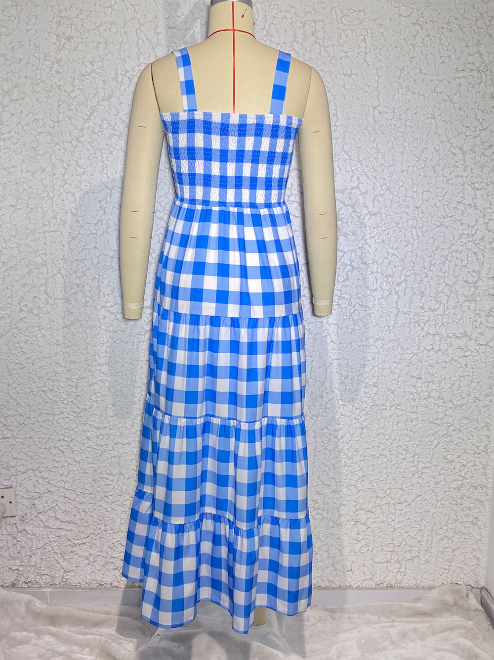 Dress- Plaid Tiered Shirred Cami Maxi Dress- - IndioGear Fashion and Gear