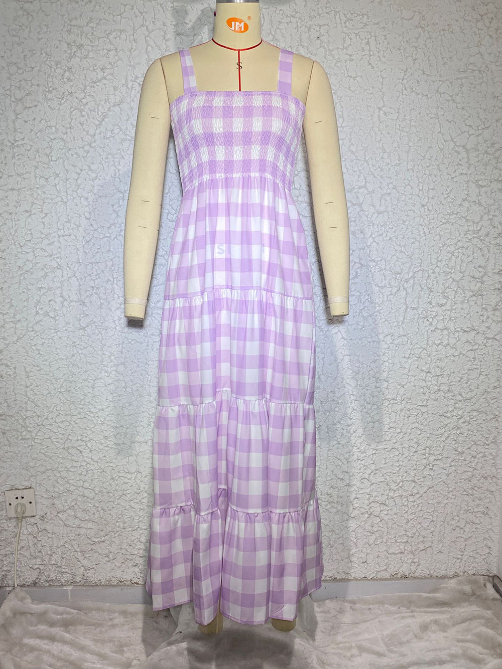 Dress- Plaid Tiered Shirred Cami Maxi Dress- - IndioGear Fashion and Gear