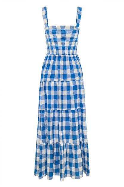 Dress- Plaid Tiered Shirred Cami Maxi Dress- - IndioGear Fashion and Gear