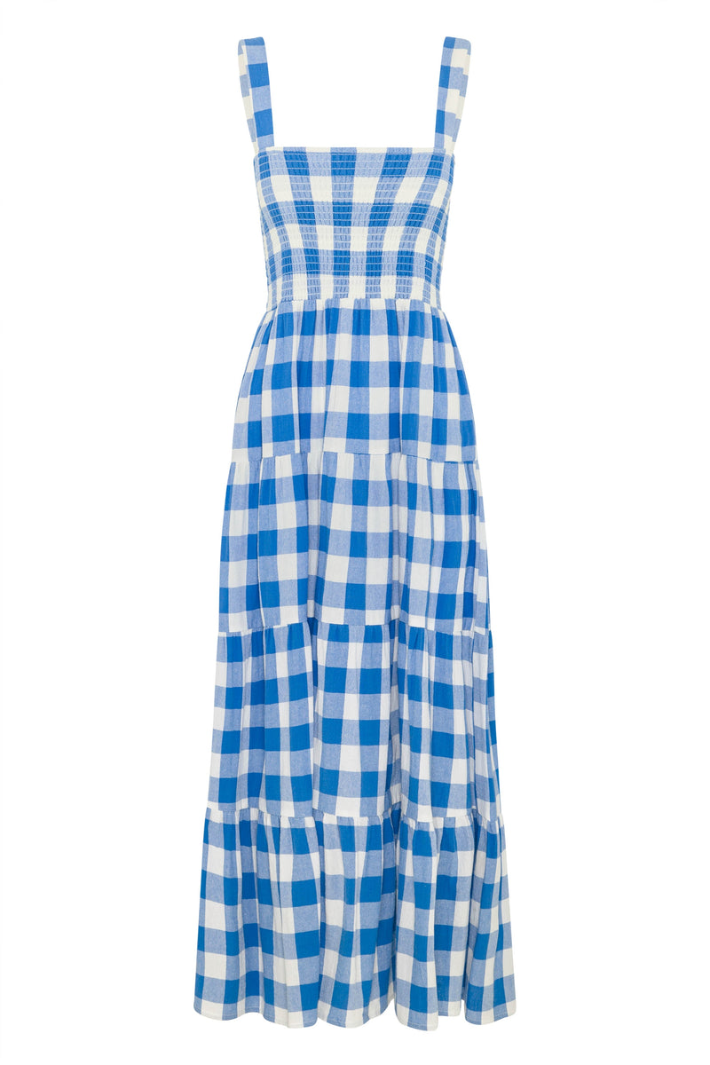 Dress- Plaid Tiered Shirred Cami Maxi Dress- - IndioGear Fashion and Gear