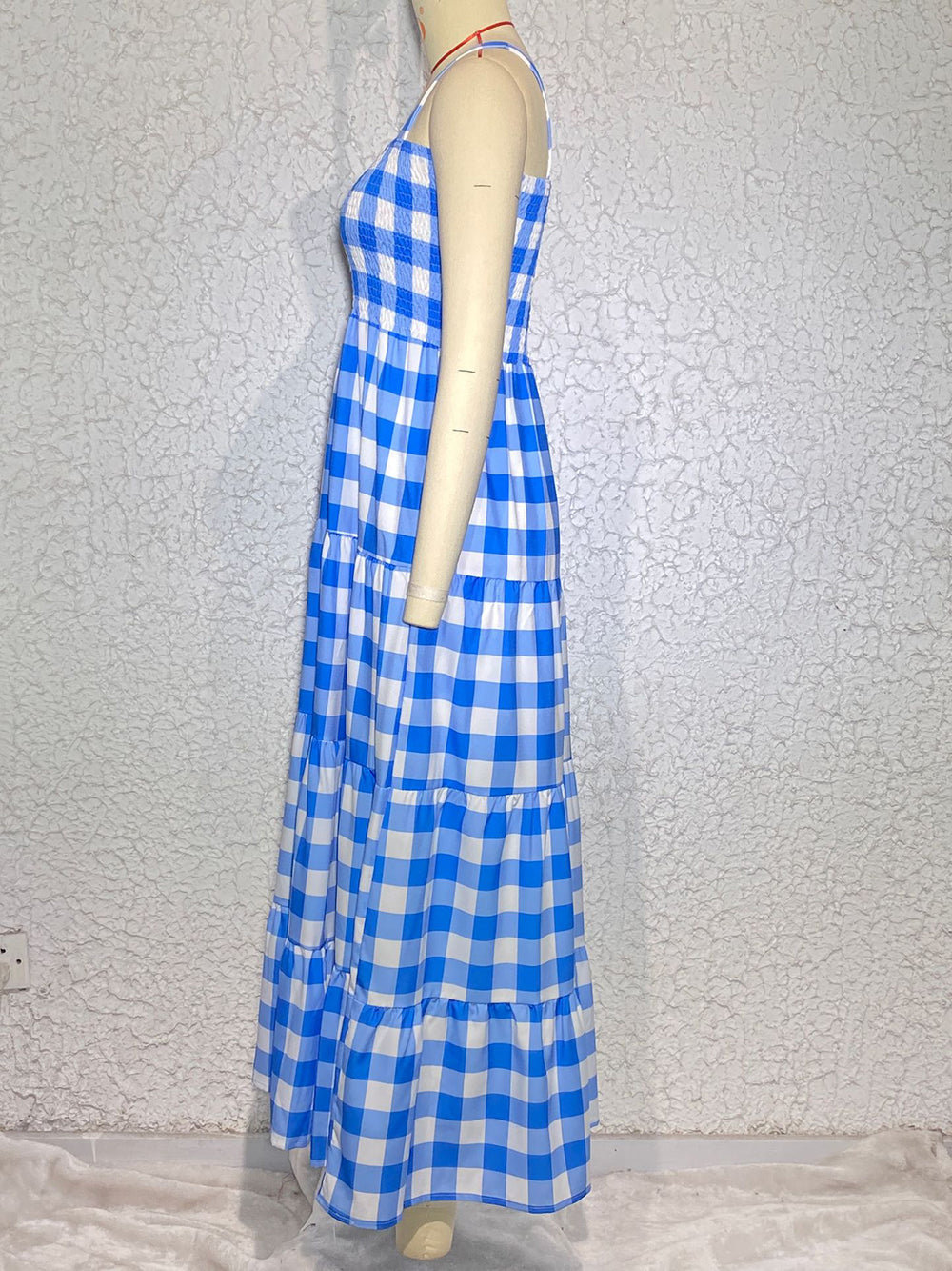 Dress- Plaid Tiered Shirred Cami Maxi Dress- - IndioGear Fashion and Gear