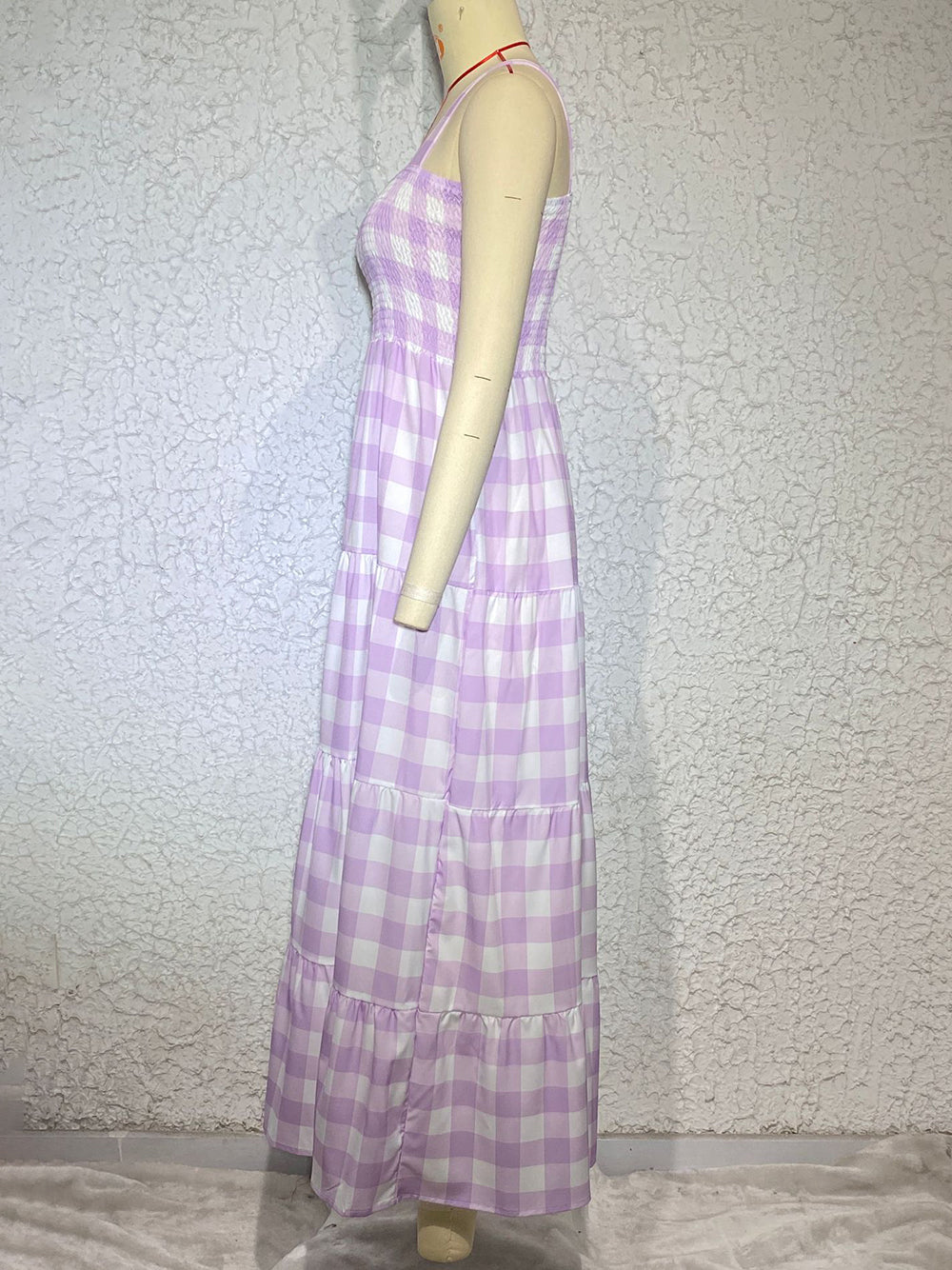 Dress- Plaid Tiered Shirred Cami Maxi Dress- - IndioGear Fashion and Gear