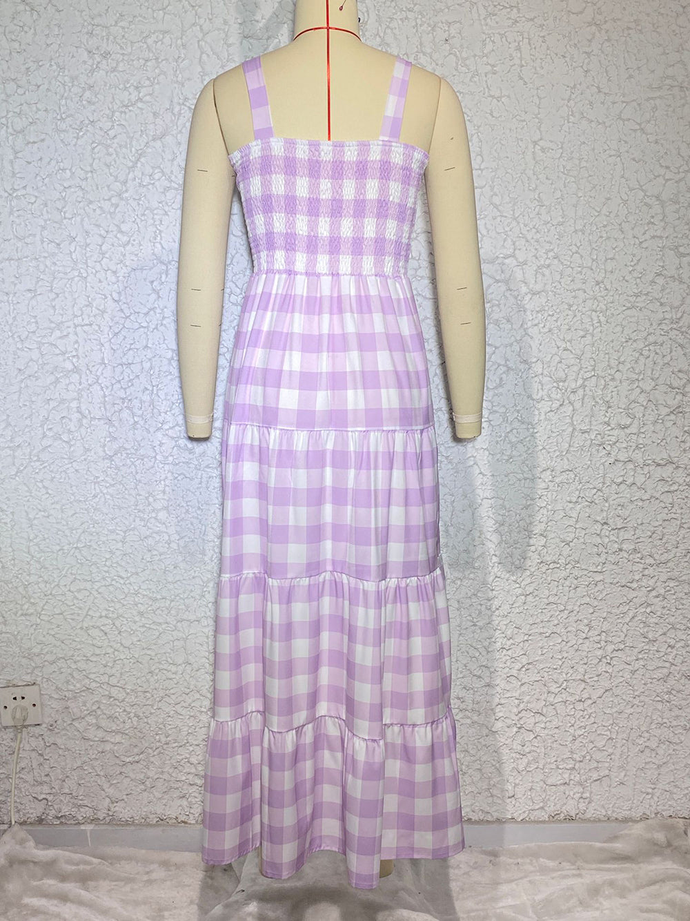 Dress- Plaid Tiered Shirred Cami Maxi Dress- - IndioGear Fashion and Gear