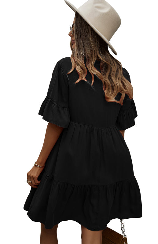 Dress- Relaxed Elegance: V-Neck Ruffle Mini Dress - Hurry, Shop Now!- - IndioGear Fashion and Gear