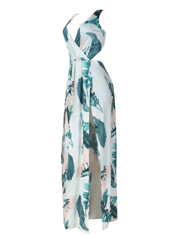 Dress- Sexy Maxi Vacation Dress with V Neck Crossover for Women- - IndioGear Fashion and Gear