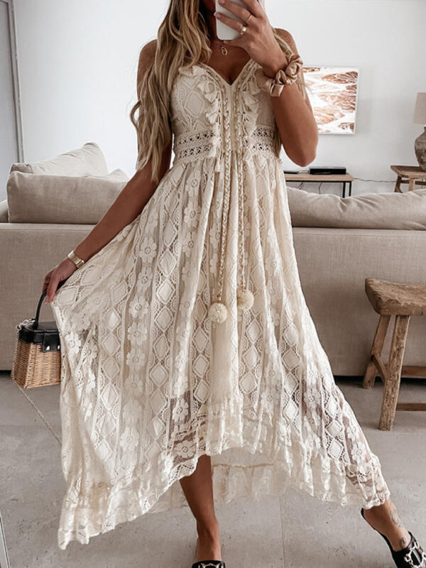 Dress- Stunning Lace Cami Maxi Dress - Perfect for Vacations- - IndioGear Fashion and Gear