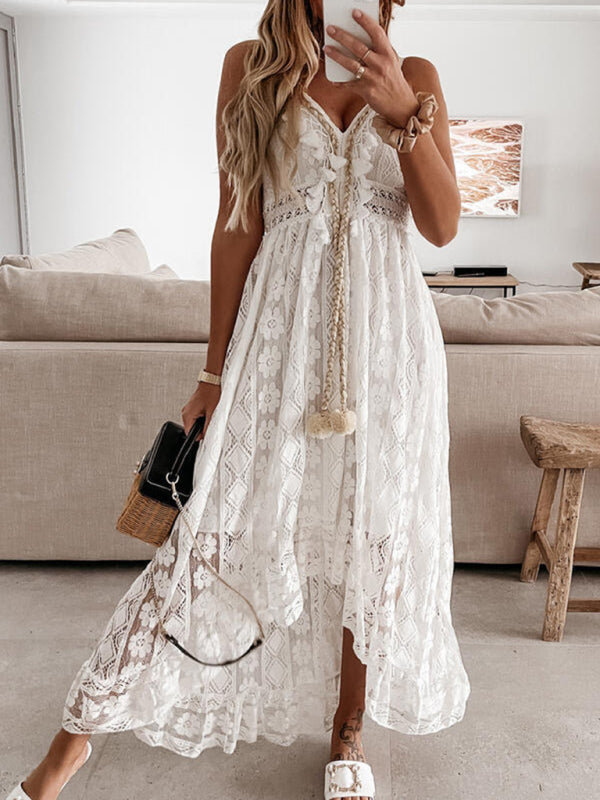 Dress- Stunning Lace Cami Maxi Dress - Perfect for Vacations- - IndioGear Fashion and Gear