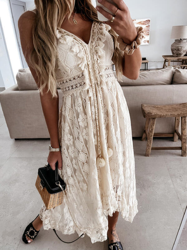 Dress- Stunning Lace Cami Maxi Dress - Perfect for Vacations- - IndioGear Fashion and Gear