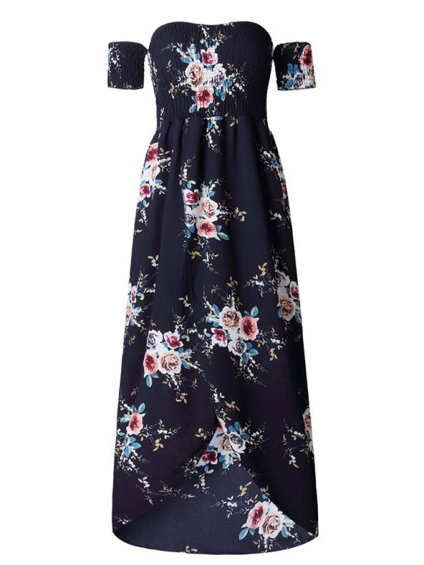 Dress- Summer Floral Print Off-Shoulder Maxi Dress- - IndioGear Fashion and Gear