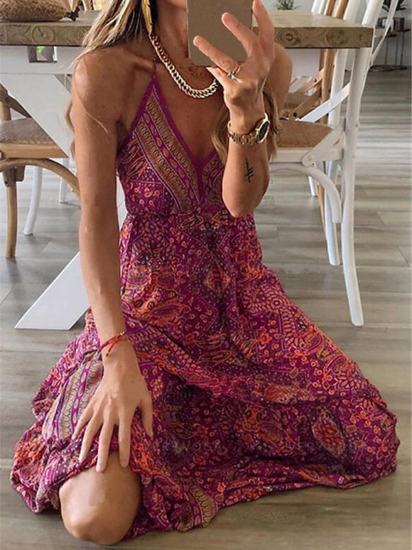 Dress- Summer Vacation Boho Tiered Cami Maxi Dress- - IndioGear Fashion and Gear