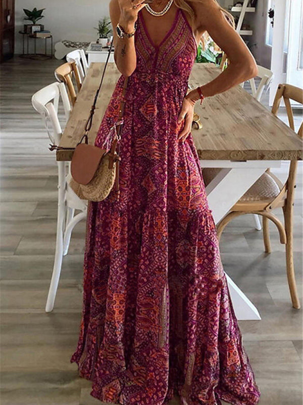 Dress- Summer Vacation Boho Tiered Cami Maxi Dress- - IndioGear Fashion and Gear