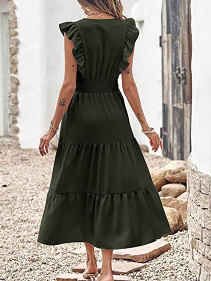 Dress- Tiered Flare V Neck Maxi Dress!- - IndioGear Fashion and Gear