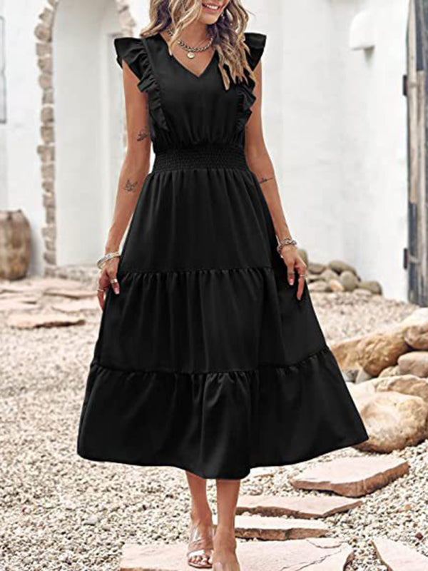 Dress- Tiered Flare V Neck Maxi Dress!- - IndioGear Fashion and Gear