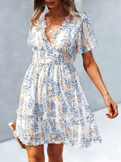 Dress- Tiered Ruffle Floral Mini Dress- - IndioGear Fashion and Gear