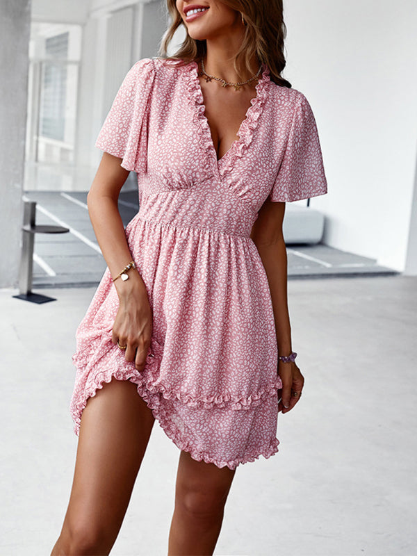 Dress- Tiered Ruffle Floral Mini Dress- - IndioGear Fashion and Gear