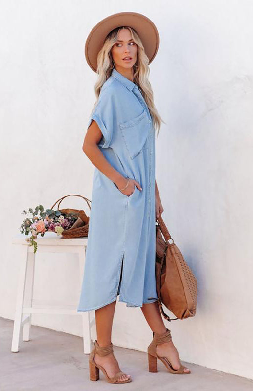 Dress- Women's Chambray Shirt Dress - Timeless Fashion, Maximum Comfort!- - IndioGear Fashion and Gear