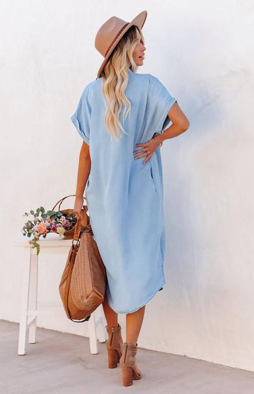 Dress- Women's Chambray Shirt Dress - Timeless Fashion, Maximum Comfort!- - IndioGear Fashion and Gear