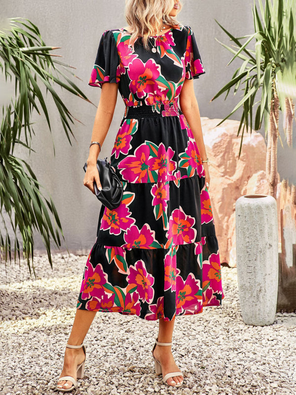 Dress- Women's Flower Maxi Dress- - IndioGear Fashion and Gear