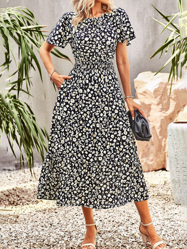 Dress- Women's Flower Maxi Dress- Black- IndioGear Fashion and Gear