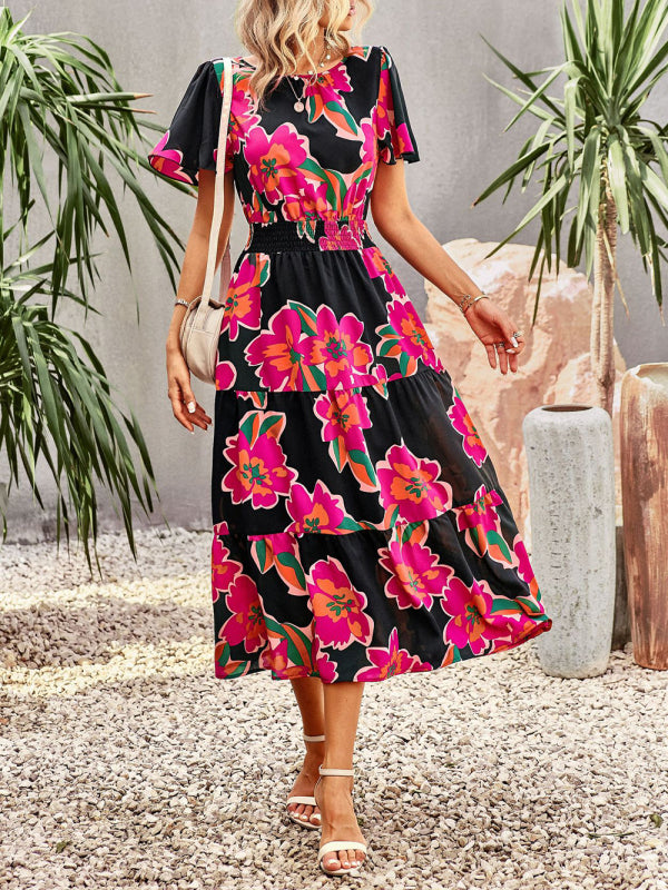 Dress- Women's Flower Maxi Dress- - IndioGear Fashion and Gear